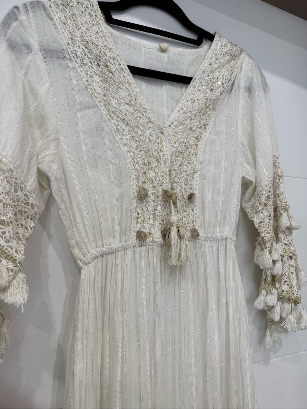 Boho White Tassel Lace Maxi Dress - Picture 5 of 7